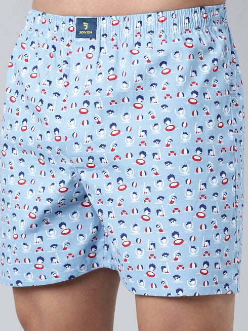 Blue Printed Pure Cotton Boxer